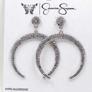 Jessica Simpson Push Back Silver Tone Clear Stone Dangle Pierced Earrings